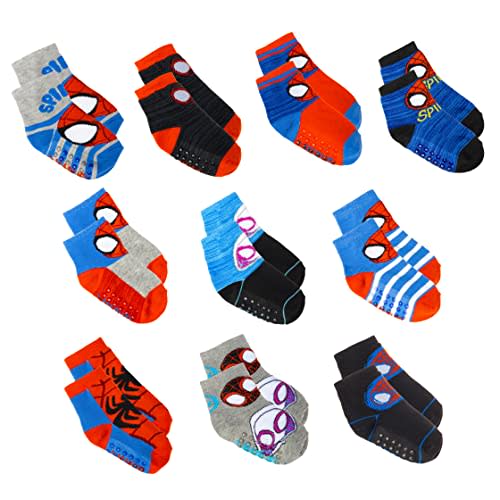 Marvel Spiderman Grip Socks, 10 Pack, Toddler Boys, Ankle Length, Multicolor, Small