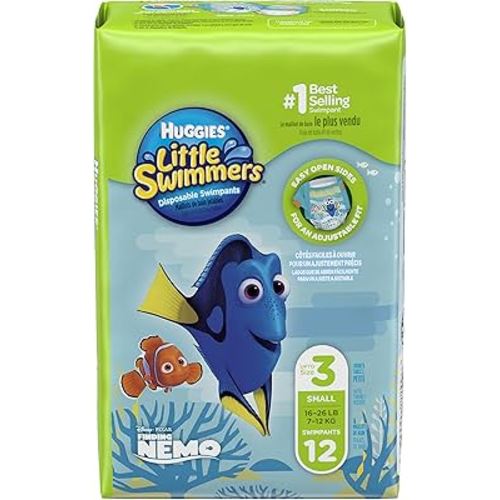 HUGGIES Little Swimmers Disposable Swim Diapers, Size 3 Small, 12 Count