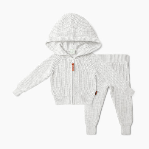 Goumi Kids Organic Cotton Knit Hoodie & Pant Bundle - Milk, 0-3 Months