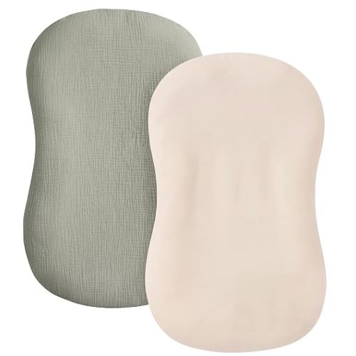 guruixu Muslin Baby Lounger Cover 2 Pack, 100% Cotton Infant Lounger Cover, Soft & Breathable Replacement Slipcover, Compatible with Snuggle Me Newborn Lounger (Dark Olive,Cream)