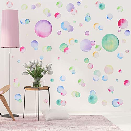 Tenare 150 Pieces Large Polka Dot Wall Decals Watercolor Dots Wall Stickers Rainbow Colorful Circle Peel and Stick Removable Rainbow PVC for Playroom Nursery Home Room Decor(Light Color)