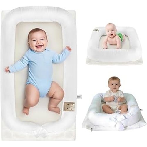 Portable Baby Lounger for Newborn 0-12 Months, Soft Breathable Baby Play Mat and Adjustable Diaper Changing Pads for Home&Travel, Newborn Essentials Gifts for Boys & Girls (White)