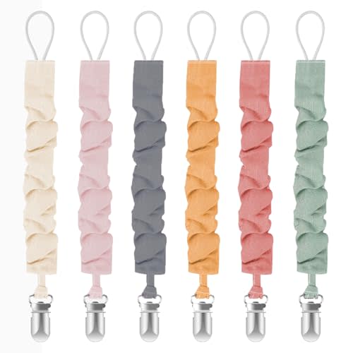 Pacifier Clips for Baby Boys and Girls, Pacifier Holders for Teething Relief and Baby Essentials, Safe for Newborns (6 Pack)