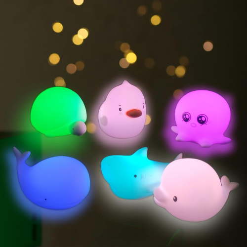 TRIPRO Cute Mini Ocean Nursery Silicone Squishy Lamp Night Light (6 Packs: Whale,Shark,Octopus,Dolphin,Turtle,Duck)