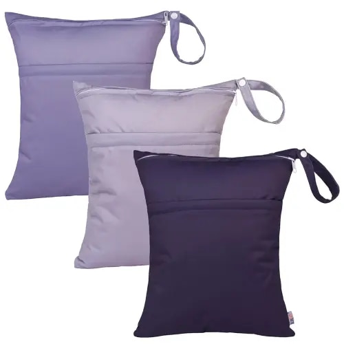 ALVABABY 3pcs Cloth Diaper Wet Dry Bags Waterproof Reusable with Two Zippered Pockets Travel Beach Pool Daycare Soiled Baby Items Yoga Gym Bag for Swimsuits or Wet Clothes 3L-ZM08