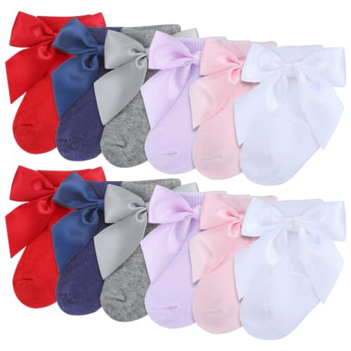Toulite 12 Pairs Preemie Newborn Baby Socks | Cotton warm ankle socks with bows for preemies, suitable for NICU premature newborn baby girls and boys daily wear