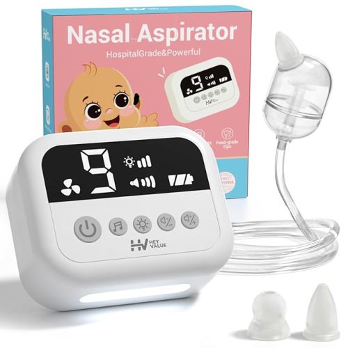 HEYVALUE Nasal Aspirator for Baby, Hospital Grade Nose Sucker with 9 Levels Suction, Night Light and Nursery Rhyme Soothing Function, Electric Nose Suction for Baby with Food-Grade Silicone Tips