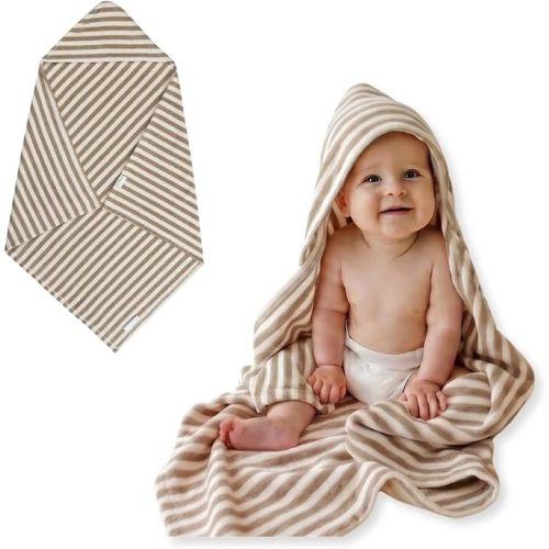 snuggle me Organic Hooded Towel, Newborn Bath Essentials Organic Towelling Cotton, 80cmx80cm, Extra Absorbent & Soft & Machine Washable Newborn Must Have Essentials (Birch)