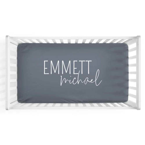 Personalized Crib Sheet in Dusty Blue | Classic Font Duo