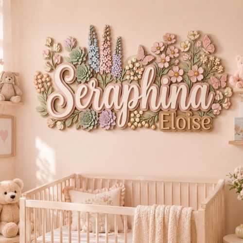 Flower Nursery Name Sign for Girls,Personalized 3D Wooden Baby Name Decor,Custom Boho Floral Wall Art,Layered Wood Plaque for Baby Room Gift
