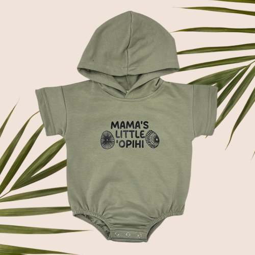 Mama Opihi Green hooded onesie