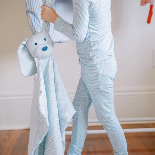 Dusty Blue Mini-Stripe Dog Lovey Blanket