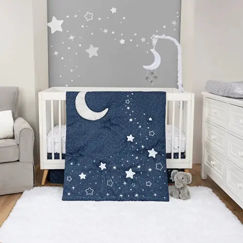 Sammy & Lou Shooting Stars 4-Piece Baby Nursery Crib Bedding Set, Includes Quilt, Fitted Crib Sheet, Crib Skirt, and Plush Toy