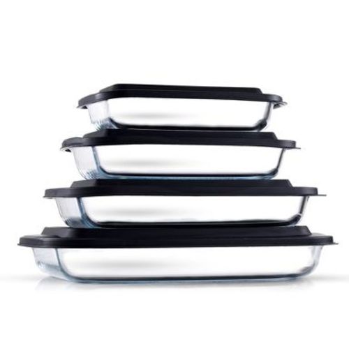 JoyFul by JoyJolt 8pc Glass Bakeware Set. 4x Baking Pan Dishes Containers and 4x Lids - Black