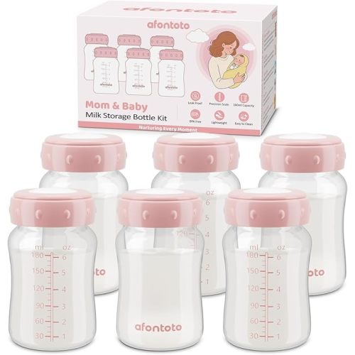 6PCS Breastmilk Storage Bottle Compatible with Spectra S1/S2/SG/9Plus /Motif Luna Flange, Wide-Neck Spectra Bottles for Pumping, Baby Bottle Storage with Lid Fit Momcozy Breast Milk Cooler 22oz, Pink
