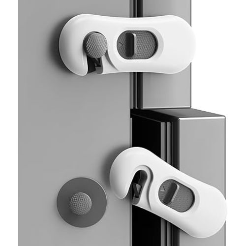 Fridge Lock, 5PCS Upgraded Child Proof Refrigerator/Fridge/Freezer/Oven/Cabinet/Drawer Door Locks for Toddlers and Kids, Durable ABS with Adhesive Backing, No Tools Need or Drill, White