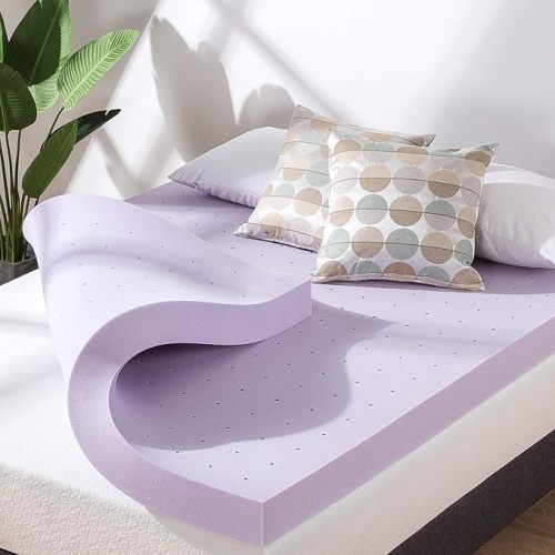 Mellow 4 Inch Ventilated Memory Foam Mattress Topper, Soothing Lavender Infusion, CertiPUR-US Certified, King