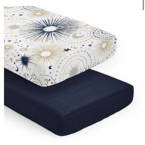 Celestial Navy Blue and Gold Collection 2 Pack Crib Sheets