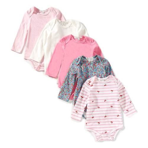 Adventurewear 360 Baby Girls Long Sleeve Knit Cherry 5-Pack Bodysuits Set