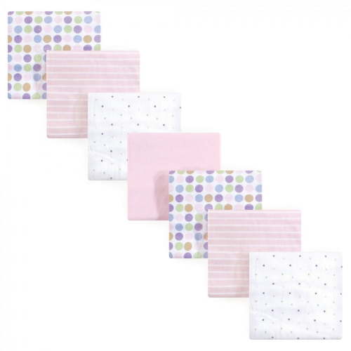 Luvable Friends Baby Girl Cotton Flannel Receiving Blankets, Pink Polka Dots 7-Pack, One Size