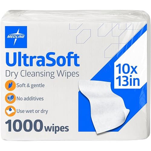 Medline Ultrasoft Absorbent Dry Cleansing Wipes, 10" x 12", 50/Bag