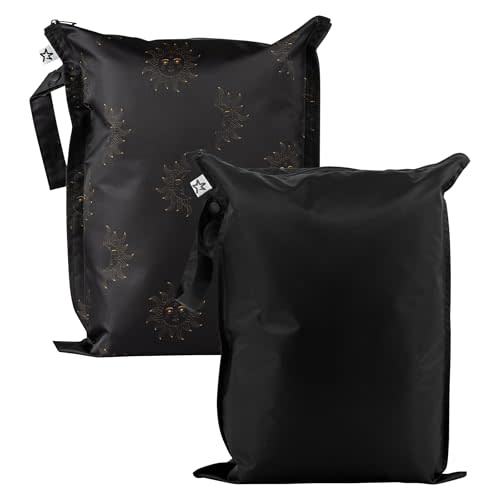 Tiny Twinkle Mess-proof Waterproof Wet Dry Bag | 2 Pack Reusable for Swimsuits, Gym & Baby Clothes | Leakproof Wet Clothes Bag, Beach Travel Essentials (Midnight)