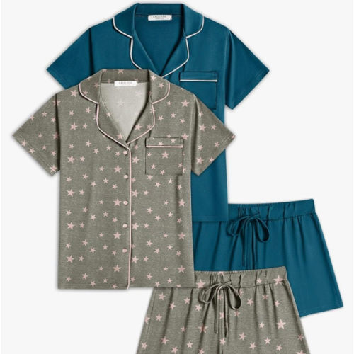 Ekouaer Womens Pajamas Set 2 Pack Button Down Summer Sleepwear Short Sleeve Comfy Pjs Loungewear Set