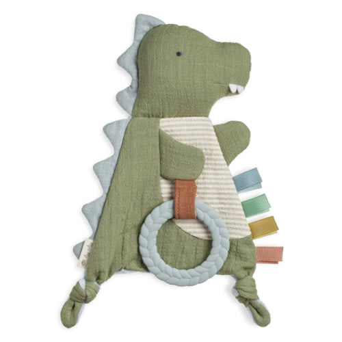 Itzy Ritzy - Bitzy Crinkle Sensory Toy Dinosaur with Crinkle Sound for Babies & Toddlers - Features Soft Braided Teething Ring & Textured Ribbons, Designed for Ages 0 Months and Up, Dinosaur