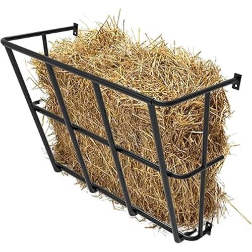 Hay Feeder Goat, 18 Gallon Multiple Sided Goat Hay Rack, Heavy Duty Iron Wall Hay Rack for Sheep with Detachable Grain Tray, Effortless Installation in Farm, Yield