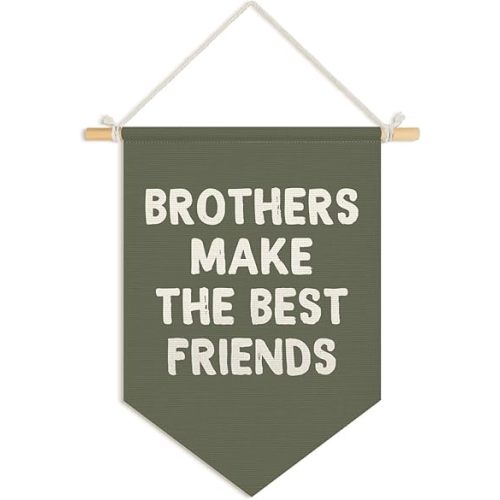 Wheatwin Boys Room Decor, Brothers Make the Best Friends Wall Hanging Pennant Flag Banner, Sage Green Wall Decor for Nursery Toddler Baby Little Boys Bedroom Playroom 15x11 Inch