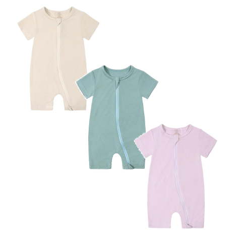 TBWNWG Baby Bamboo Summer Short Sleeve Footless Rompers,Baby Pajamas,2 Way Zipper Sleeper,3 Pack,Size 0-3 Months