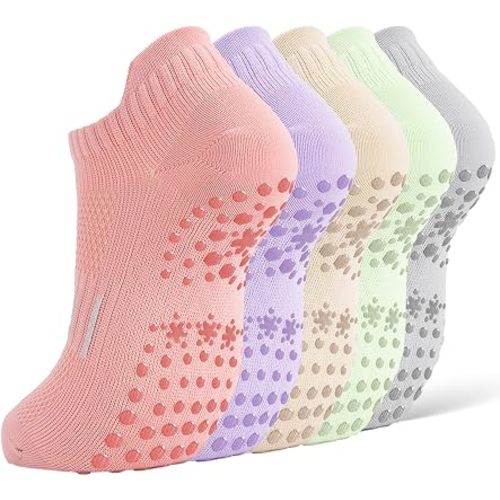 5 pares de calcetines de pilates, calcetines de yoga con empuñaduras