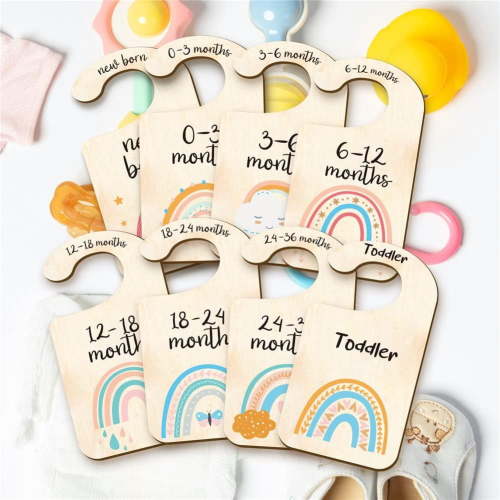 10PCS Wood Baby Wardrobe Dividers Rainbow Design from Newborn to 36 Month Hanger Seperaters Baby Closet Organizers Nursery Infant Wardrobe Divider Gift for Newborn Baby Shower Mixed Color