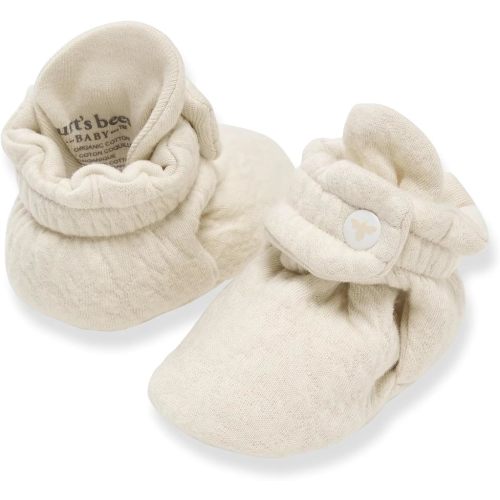 Burt’s Bees Baby Adjustable Baby Booties, 100% Organic Cotton, Easy On and Off Snap Boots, Snug Fit - Baby Essential