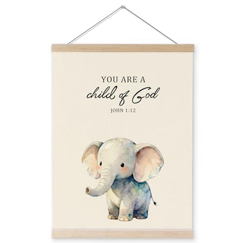 YQDEJ Christian Elephant Nursery Wall Art Poster Hanger Frame, You Are a Child of God Bible Verse Safari Nursery Wall Art Decor for Baby Boys Girls Room Bedroom, 12x16 Inch