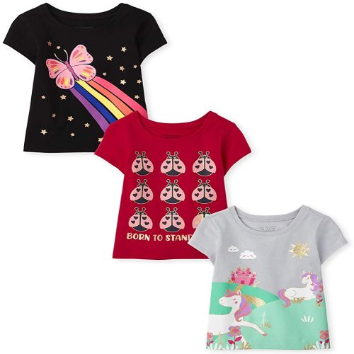 The Children's Place Baby Girls' and Toddler Unicorns,Butterflies,Trends Short Sleeve Graphic T-Shirts,3 Pack