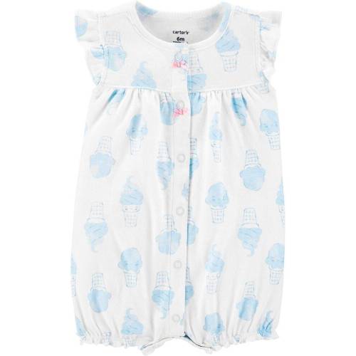 Ice Cream Snap-Up Romper - White/Blue - 6M