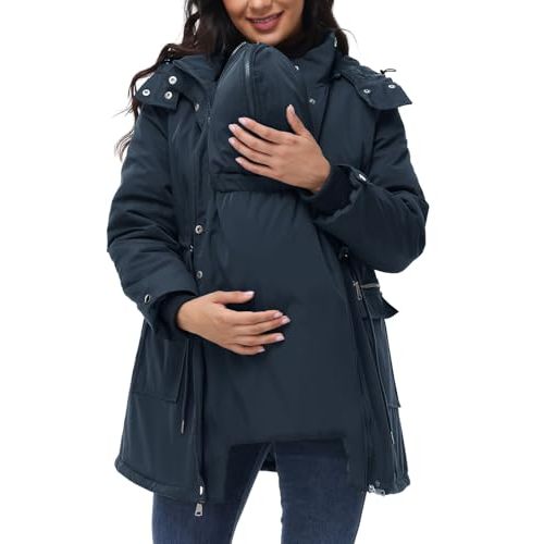 Maacie Maternity 3 in 1 Winter Coat Thicken Quilted Lined Warm Hooded Outwear Puffer Down Jacket Parka with Pockets