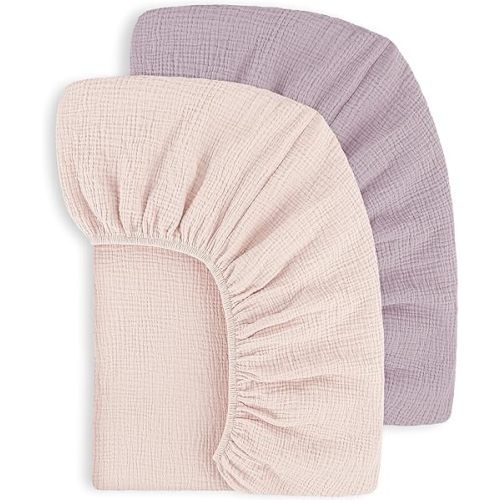 Susurration Draps de lit en mousseline pour berceau 100% coton Draps de lit pour bébé en mousseline adaptés pour matelas de berceau standard, draps pour bébé doux et respirants pour filles et garçons