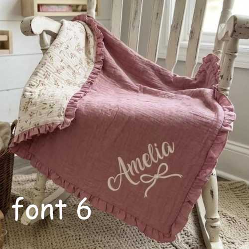 Personalized Muslin Baby Blanket, Embroidered Name, Floral Swaddle, Baby Shower Gift