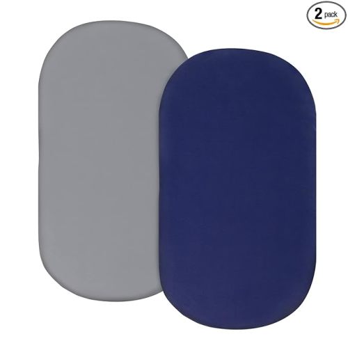 Bassinet Sheets for Baby Boy Girl 2 Pack Bassinet Sheet Set Universal Soft Cradle Sheets Fit for Oval Rectangle and Hourglass Bassinet Mattress, Bassinet Sheets, Grey&Navy