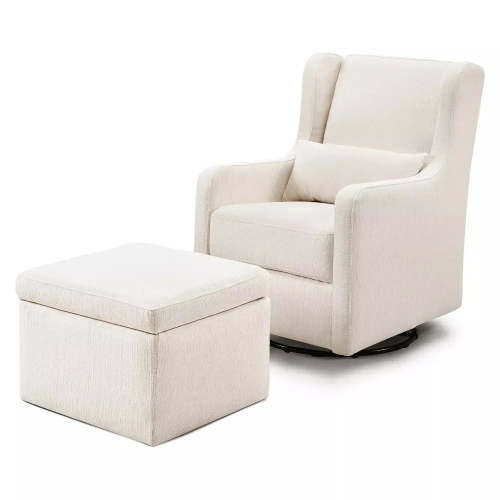 Adrian Swivel Glider with Storage Ottoman - Performance Cream Linen