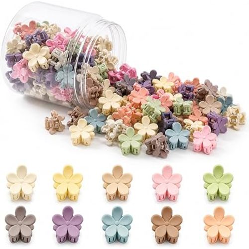100Pcs Mini Flower Hair Clips for Kids, Cute Mini Claw Clips Hair Pins Barrettes Colorful Toddler Small Hair Accessories for Girls Teens Women (Colorful - Flowers)