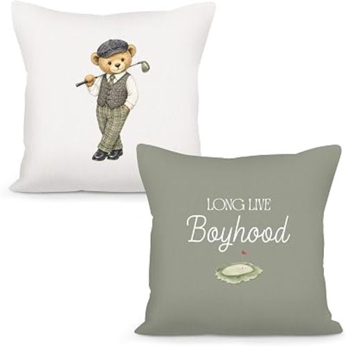 Vintage Sports Golf Nursery Throw Pillow Covers 18x18 Set of 2