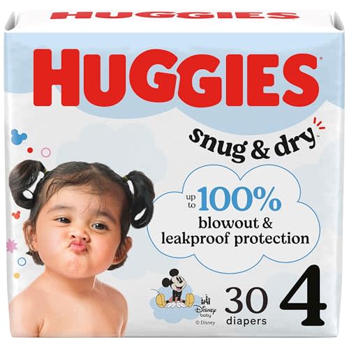 Huggies Size 4 Diapers, Snug & Dry Baby Diapers, Size 4 (22-37 lbs), 30 Count, Packaging May Vary
