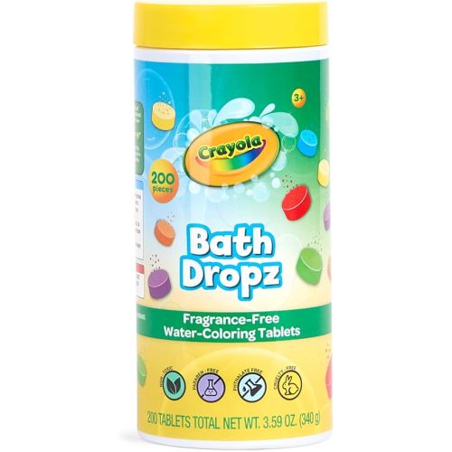 Crayola Bath Dropz Color Changing Tablets, 200 Piece Fizzies Bath Bombs in Assorted Colors, Fragrance Free, Water-Coloring Tablets