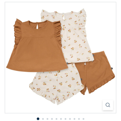 4-Piece Infant & Toddler Girls Beige Flowers Flutter Sleeve Tops and S – Gerber Childrenswear