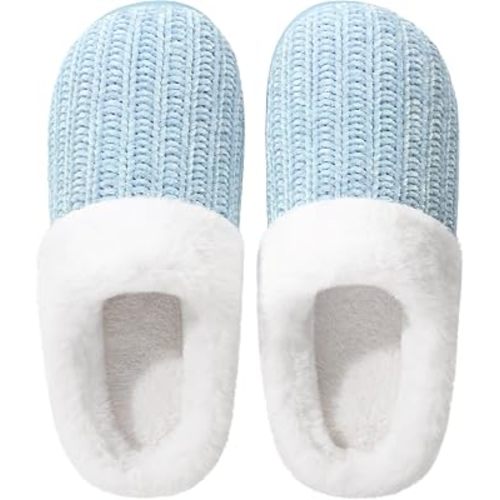 shoeslocker Womens Memory Foam Fuzzy Slippers Knitted House Slippers for Women Comfy Slip-On Warm House Shoes
