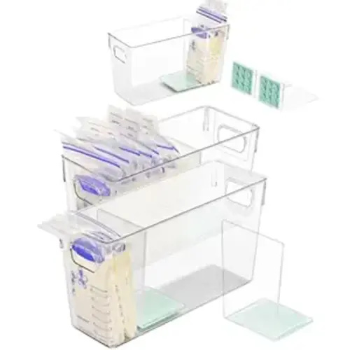 Ugotfeels Breastmilk Storage Container with L Shaped Separator Boards, Dividers Will Flatten Standing Breast Milk Bags in Organizer Bins Save Refrigerator Space | 2 Containers - Green