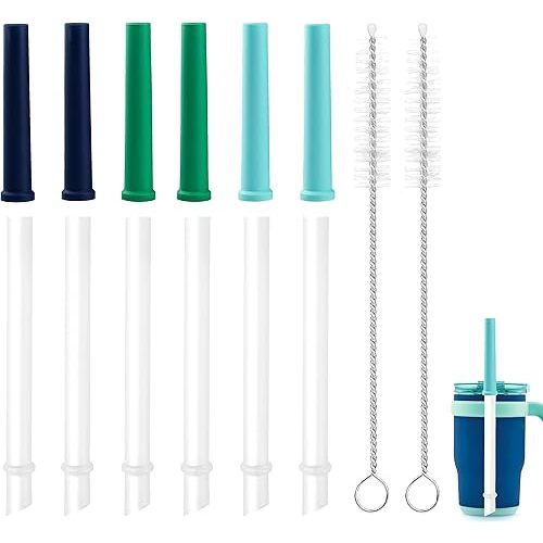 6PCS Replacement Straw Set Compatible with Reduce Kids Coldee 2.0 Tumbler 14oz, Reusable Spill-Proof Straw Replacement Parts & BPA-Free with 6 Silicone Valve, 2 Cleaning Brushes (3 Colors 1)